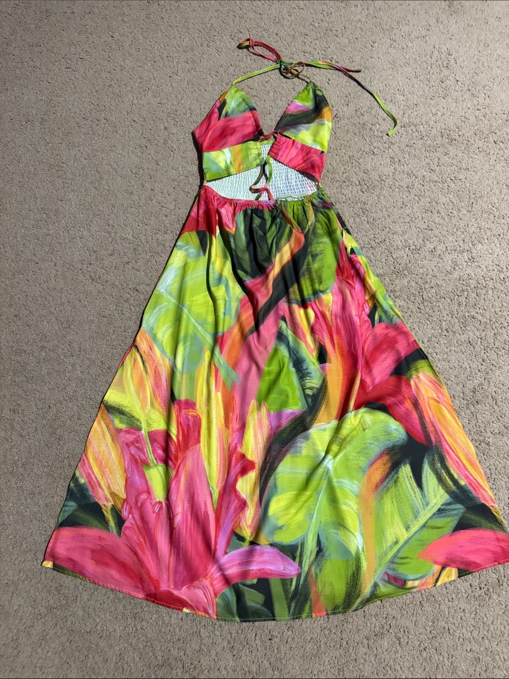 SHEIN Neon Floral Halter Maxi Dress - Pink, Lime, Yellow